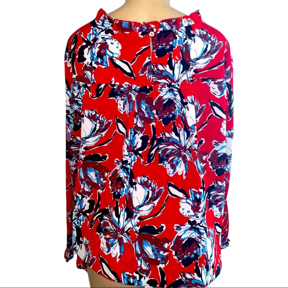 Suzanne Betro PLUS Pleated Front High Ruffle Collar Lace LS Blouse Red Shirt Top - Picture 4 of 6